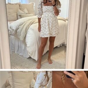 White Floral Puff Sleeve Dress